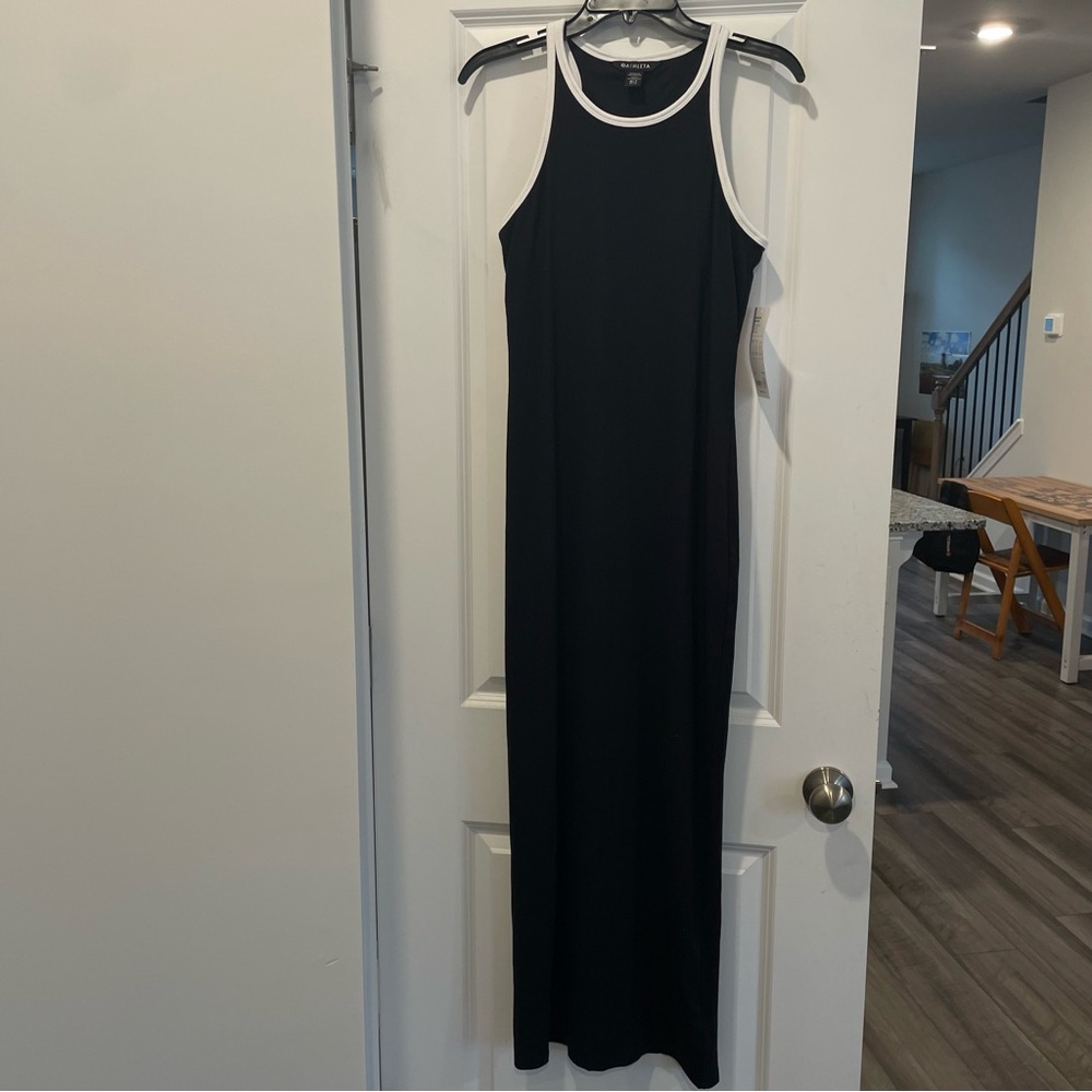 Athleta black white trim Signature Rib Maxi Dress Women Medium NWT - Picture 14 of 15